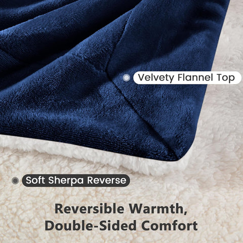 LINENOVA Sherpa Fleece Throw Blanket 127 x 152 cm, Thick & Warm Cozy Blanket for Winter, Soft Fuzzy Plush Throw for Sofa, Bed, Pets - Navy