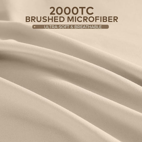 LINENOVA Ruffle Quilt Cover Set Queen – Ultra Soft 2000TC Microfibre Duvet Doona Cover with Corner Ties & Button Closure – 3-Piece Bedding Set with 2 Pillowcases - Warm Sand