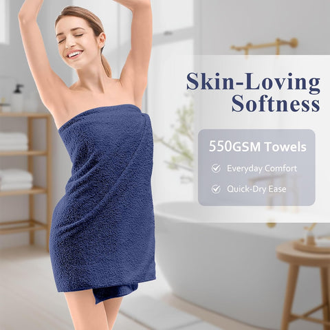 LINENOVA 6 Piece Towel Set with 2 Bath Towels,2 Hand Towels, and 2 Washcloths, 100% Combed Cotton Ultra Soft Highly Absorbent 550GSM Bath Towel Set for Bathroom, Gym, Yoga (Navy)