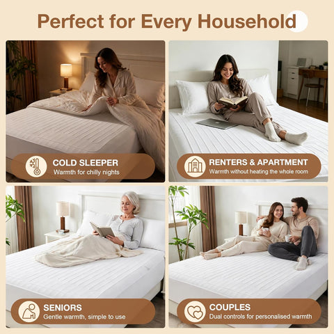 LINENCART King Single Electric Blanket Fully Fitted Heated Underblanket, 3 Heat Settings, 3 Hour Auto Shut Off, Overheat Protection, Energy Efficient Machine Washable Heated Mattress Blanket (King Single, White)