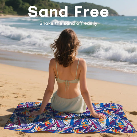 LINENOVA Microfiber Beach Towel 160x80cm, Dual-Sided Quick Dry Pool Towel with Pouch, Absorbent, Sand Free & Lightweight Compact Beach Blanket for Swimming, Yoga, Camping - Bird of Paradise