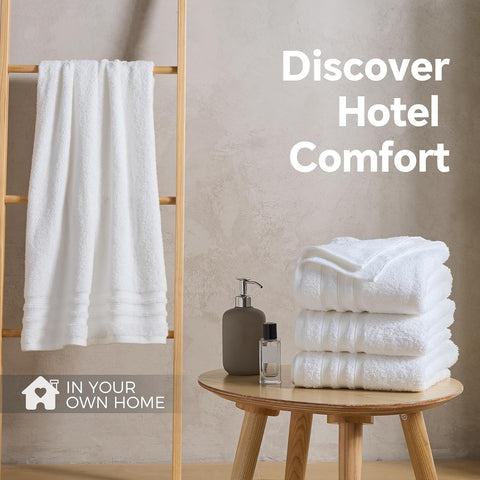 LINENOVA 100% Cotton Bath Towels 4 Pack - Premium 450GSM Soft & Lightweight Towel Set, Quick Dry & Absorbent Bathroom Towels, Ideal for Hotel, Spa and Gym Use (65x130cm, White)