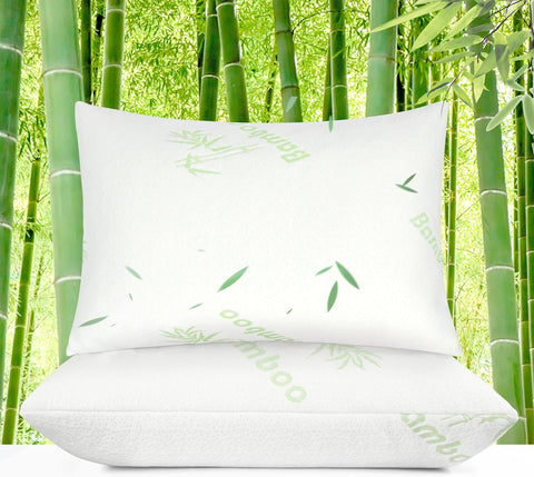 LINENOVA Bamboo Shredded Memory Foam Pillow Standard Size 2 Pack for Back/Stomach/Side Sleeper - Ultra Soft, Cool & Breathable Bamboo Hypoallergenic Bed Pillow Cover with Zipper Closure 48x74cm