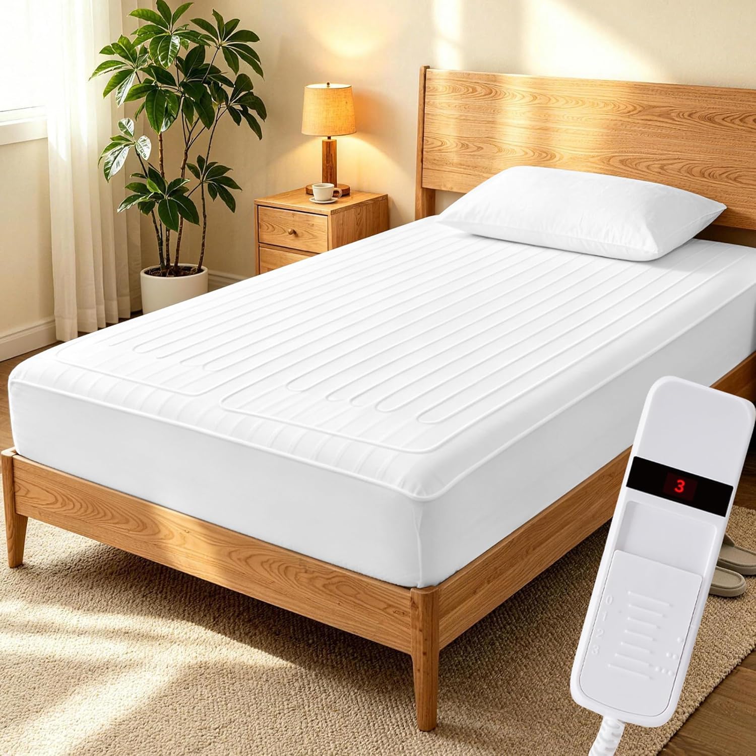 LINENCART King Single Electric Blanket Fully Fitted Heated Underblanket, 3 Heat Settings, 3 Hour Auto Shut Off, Overheat Protection, Energy Efficient Machine Washable Heated Mattress Blanket (King Single, White)