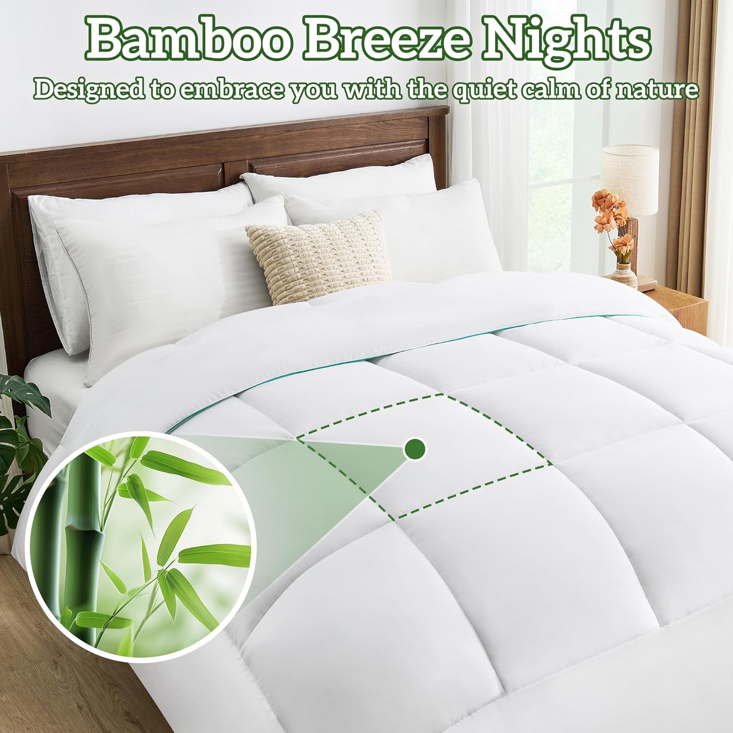 LINENOVA Bamboo Quilt Queen Size - 150GSM Lightweight Thin Doona, Anti-Bacterial & Hypoallergenic Duvet for Hot Nights, Ideal for Home or Hotel Use, Machine Washable(210x210cm)