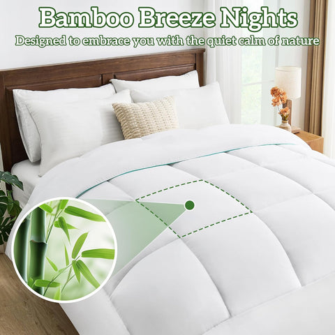 LINENOVA Bamboo Quilt Queen Size - 800GSM Extra Warm Winter Doona with Plush Filling, Hypoallergenic and Anti-Bacterial Duvet for Cold Nights, Machine Washable (210x210cm)