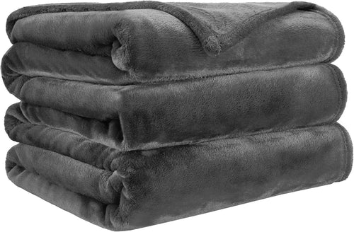 LINENCART Fleece Throw Blanket 127x152cm Charcoal, Soft Flannel Microfiber Plush Blanket, Lightweight Cozy Couch Blanket for Sofa Bed Travel All Seasons
