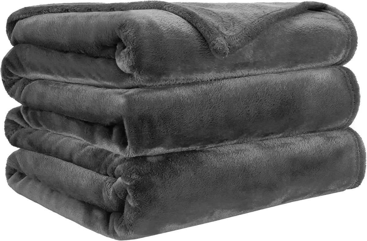 LINENOVA Fleece Throw Blanket 127x152cm Charcoal, Soft Flannel Microfiber Plush Blanket, Lightweight Cozy Couch Blanket for Sofa Bed Travel All Seasons