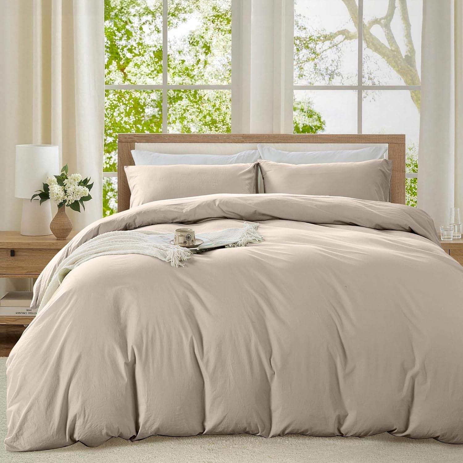 LINENCART Vintage Stone Washed 100% Cotton Quilt Cover Set Queen Size, 3 Piece Doona Duvet Cover with Pillowcases, Naturally Soft & Breathable All Season Bedding - Charcoal
