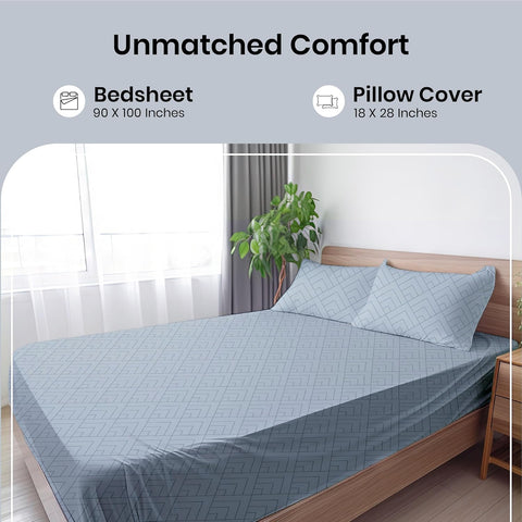 LINENCART Bamboo King Size Bedsheet with 2 Pillow Covers | 100x106 in | 300 TC Floral Printed Bedsheet for Double Bed King Size | Ultra Soft & Anti-Microbial King Size Bed Sheet | Pack of 1, Aqua Blue