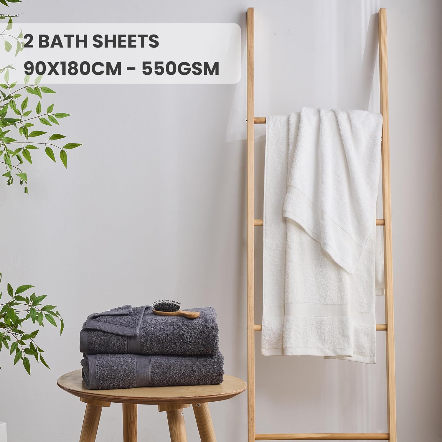 LINENOVA 2-Piece Bath Sheets Towels - 90x180cm, 100% Combed Cotton Large Jumbo Bath Towels for Bathroom, 650GSM Oversized Bath Sheet Super-Soft & Absorbent Towels for Hotel & Spa, Charcoal