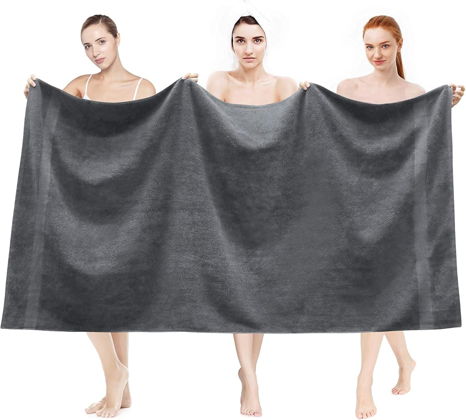 LINENOVA 2 Pack Large Bath Towels 90x180cm, 100% Cotton 550GSM Bath Sheet Soft Absorbent Quick Dry Extra Large Jumbo Beach Towels Set for Bathroom Spa Hotel - Charcoal