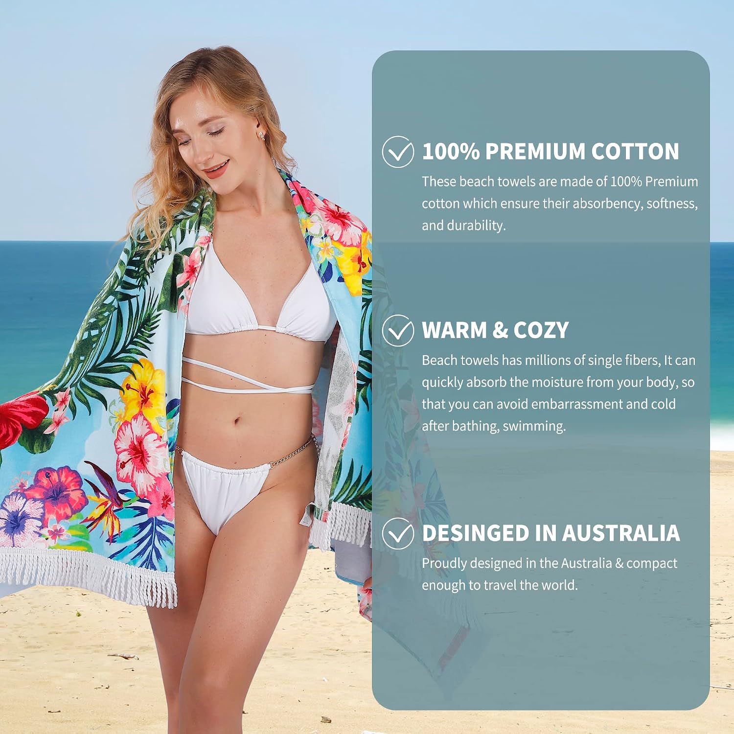 LINEKART 100% Cotton Beach Towel -86x163cm Sand Free Beach Blanket Soft and Absorbent Towels for Swimming, Sports, Beach, Gym, Travel ((Nautical Stripe
