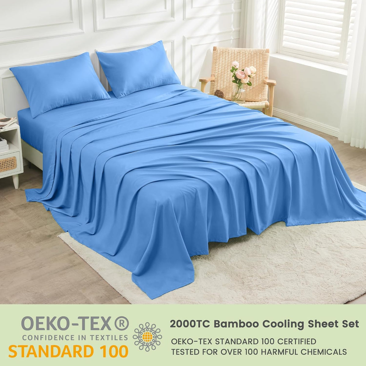 LINENOVA 2000TC Bamboo Bed Sheets King Single – Ultra Soft 3 Piece Sheet Set, Deep Pocket 40cm, Natural Breathable & Sweat-Wicking, Ideal for Hot Sleepers (Ocean)