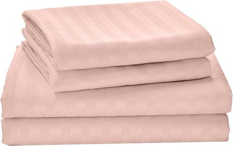 LINEKART Luxury Stripe Bed Sheet Set Queen – 4 Piece Hotel-Quality 2000TC Ultra-Soft Microfibre – 40cm Deep Fitted Sheet, Flat Sheet & Pillowcase – Black