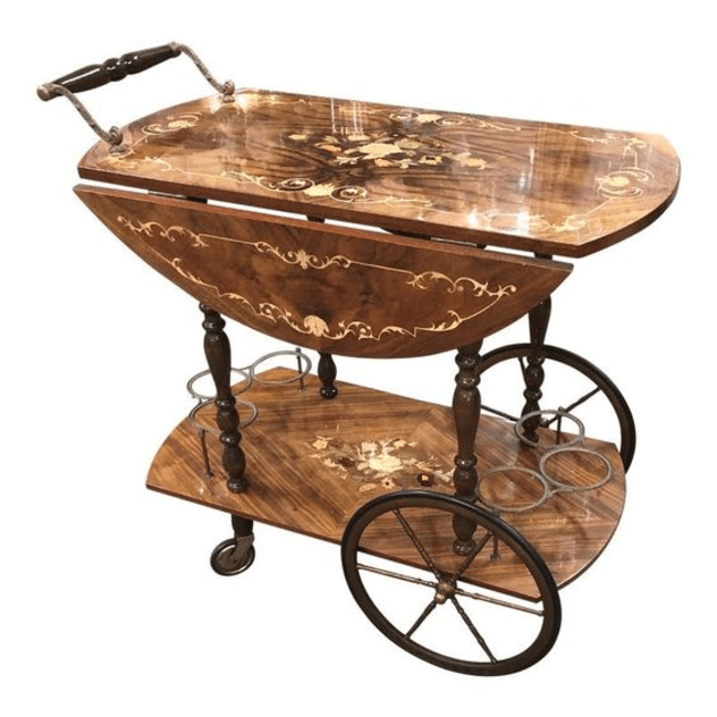 Trueliving Wood Brown Bar Trolley 62.5D x 42.5W x 82.5H Centimeters