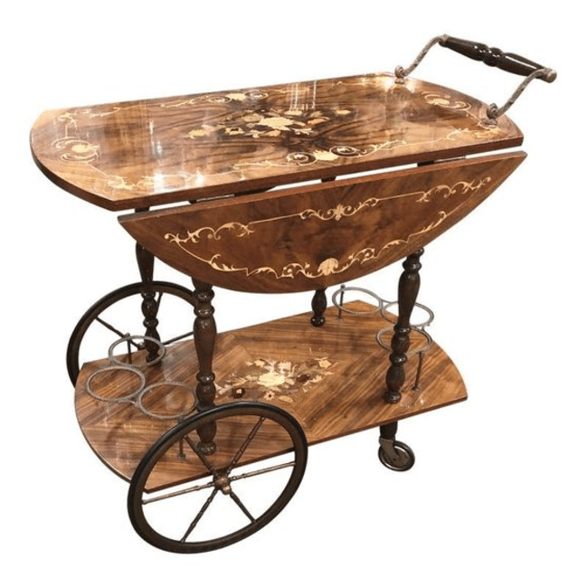 Trueliving Wood Brown Bar Trolley 62.5D x 42.5W x 82.5H Centimeters