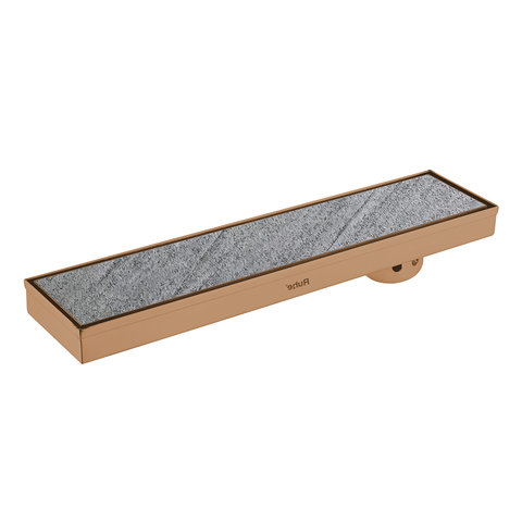 Trueliving Home Brown Marble Insert Shower Drain Channel (24 x 4 Inches) ROSE GOLD PVD Coated