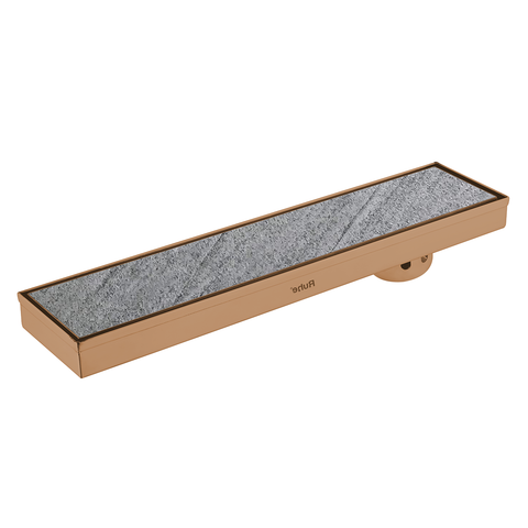 Trueliving Home Brown Marble Insert Shower Drain Channel (32 x 4 Inches) ROSE GOLD PVD Coated