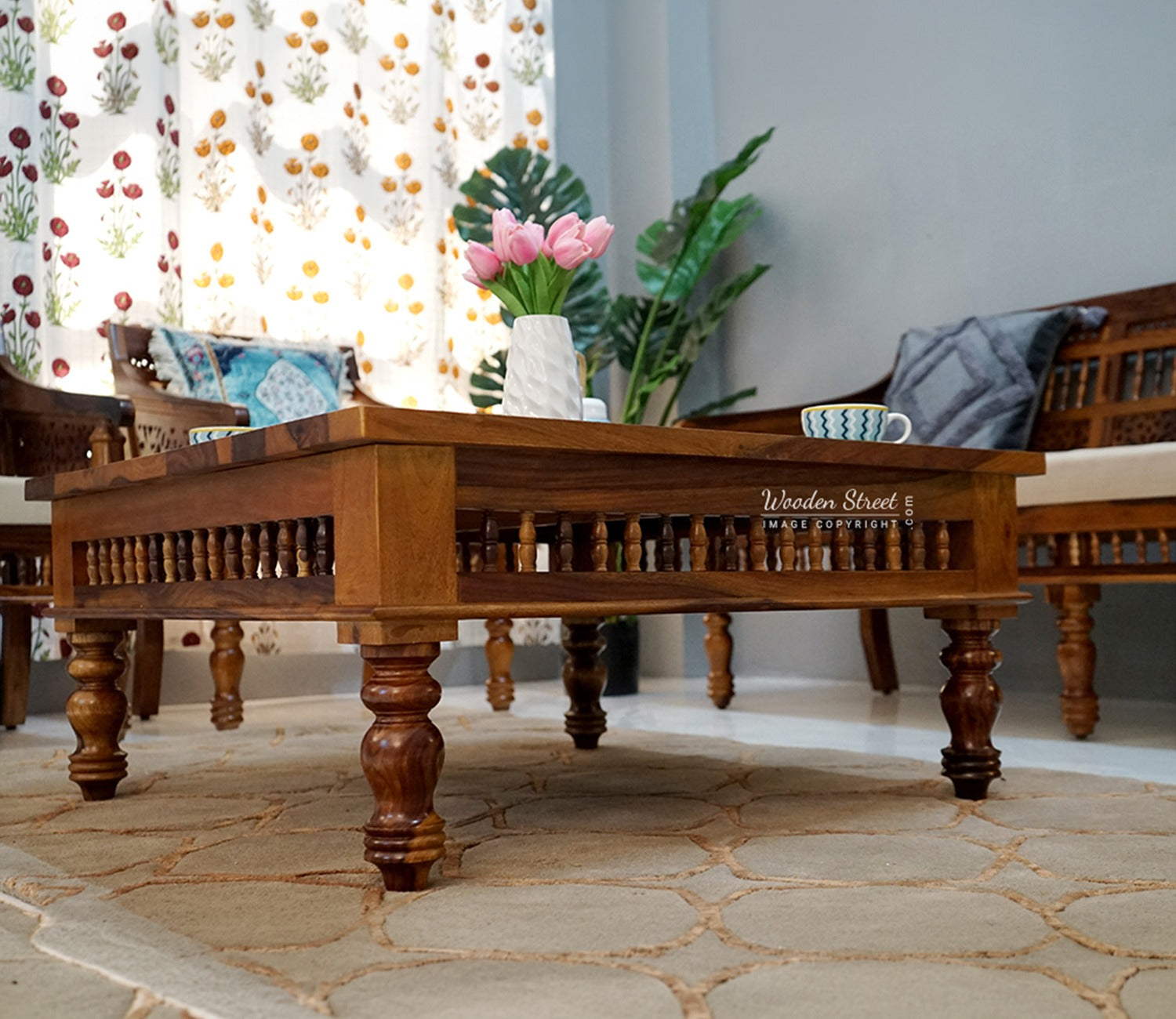 Alanis Wooden Sofa Set (Honey Finish)