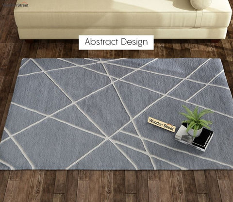 Grey Laser Geometric Pattern Hand Tufted Woolen Carpet - 6 x 4 Feet