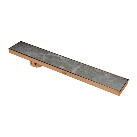 Trueliving Home Brown Marble Insert Shower Drain Channel (40 x 4 Inches) ROSE GOLD PVD Coated