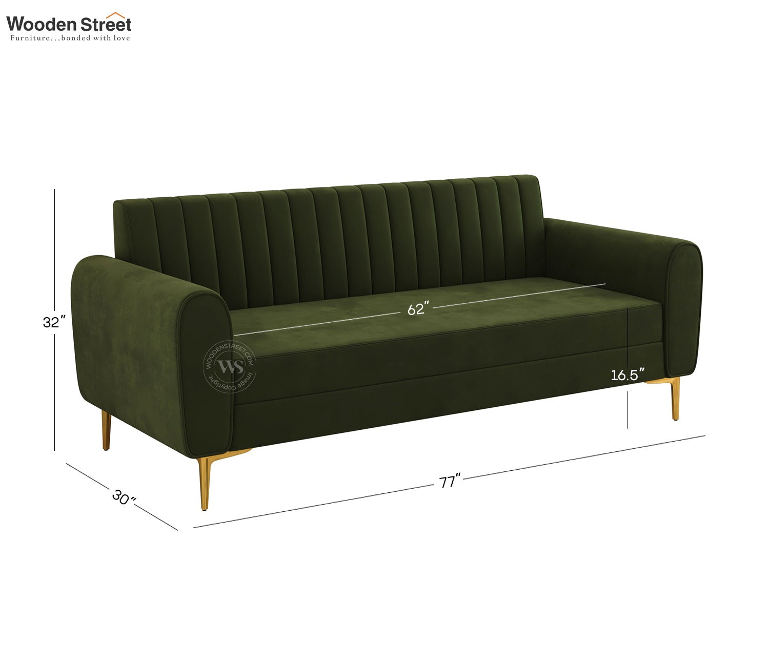 Medusa 3 Seater Fabric Sofa (Velvet, Dark Olive Green)