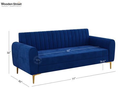 Medusa 3 Seater Fabric Sofa (Velvet, Indigo Blue)