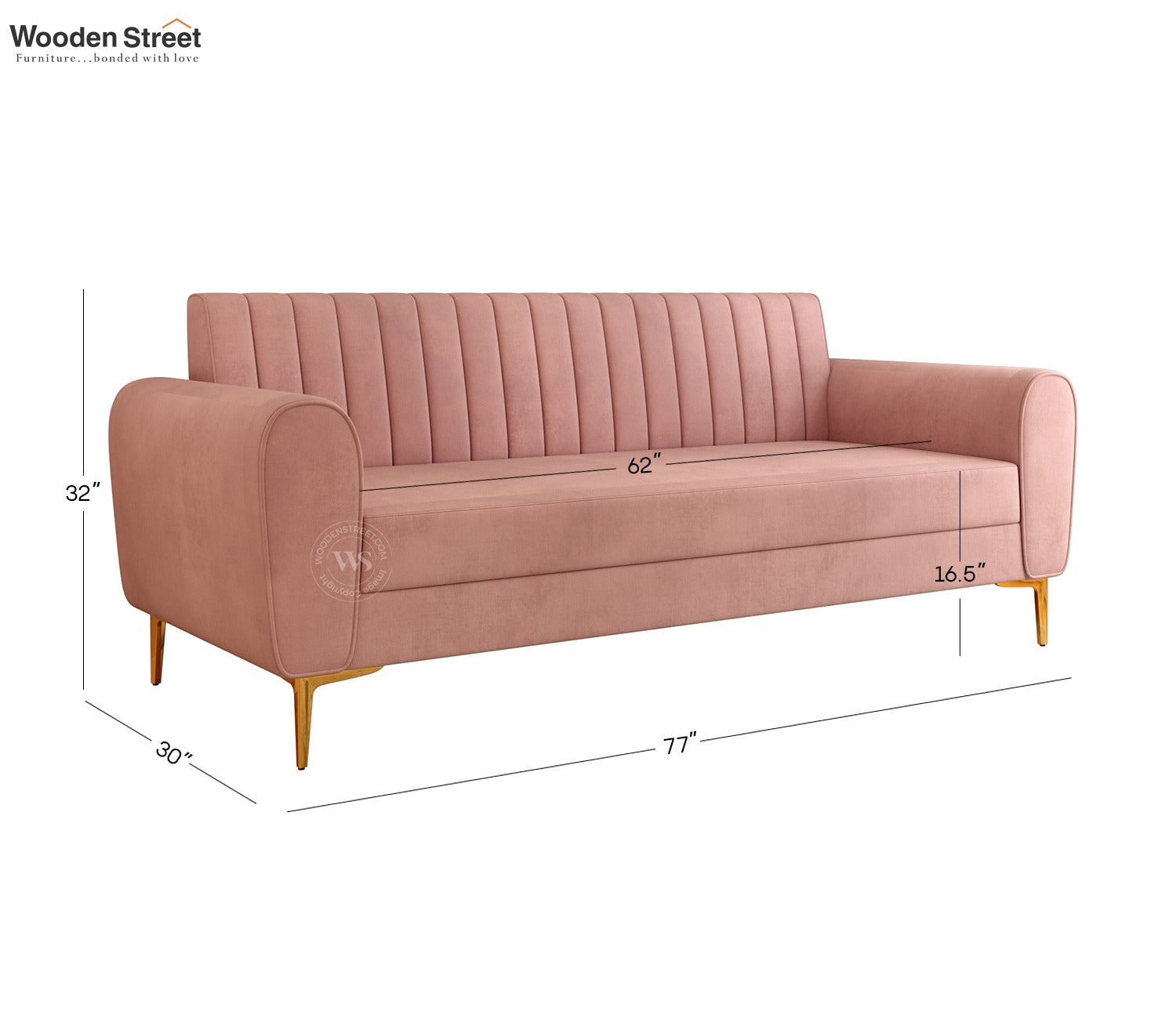 Medusa 3 Seater Fabric Sofa (Velvet, Salmon Pink)