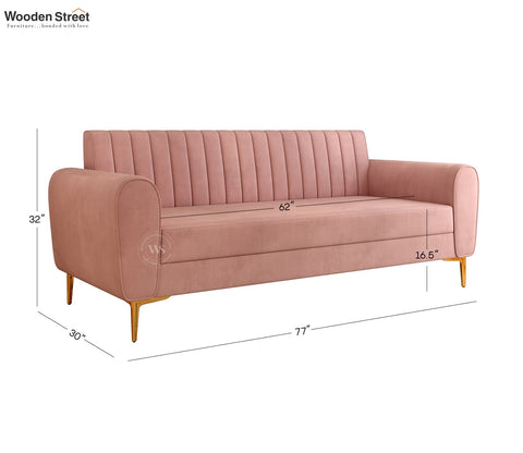 Medusa 3 Seater Fabric Sofa (Velvet, Salmon Pink)