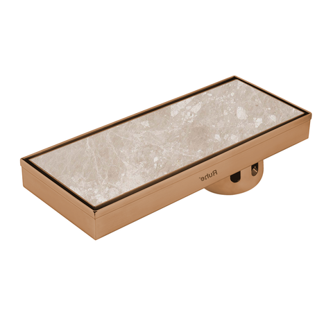 Trueliving Home Brown Marble Insert Shower Drain Channel (12 x 5 Inches) ROSE GOLD PVD Coated