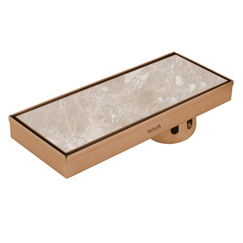 Trueliving Home Brown Marble Insert Shower Drain Channel (18 x 5 Inches) ROSE GOLD PVD Coated