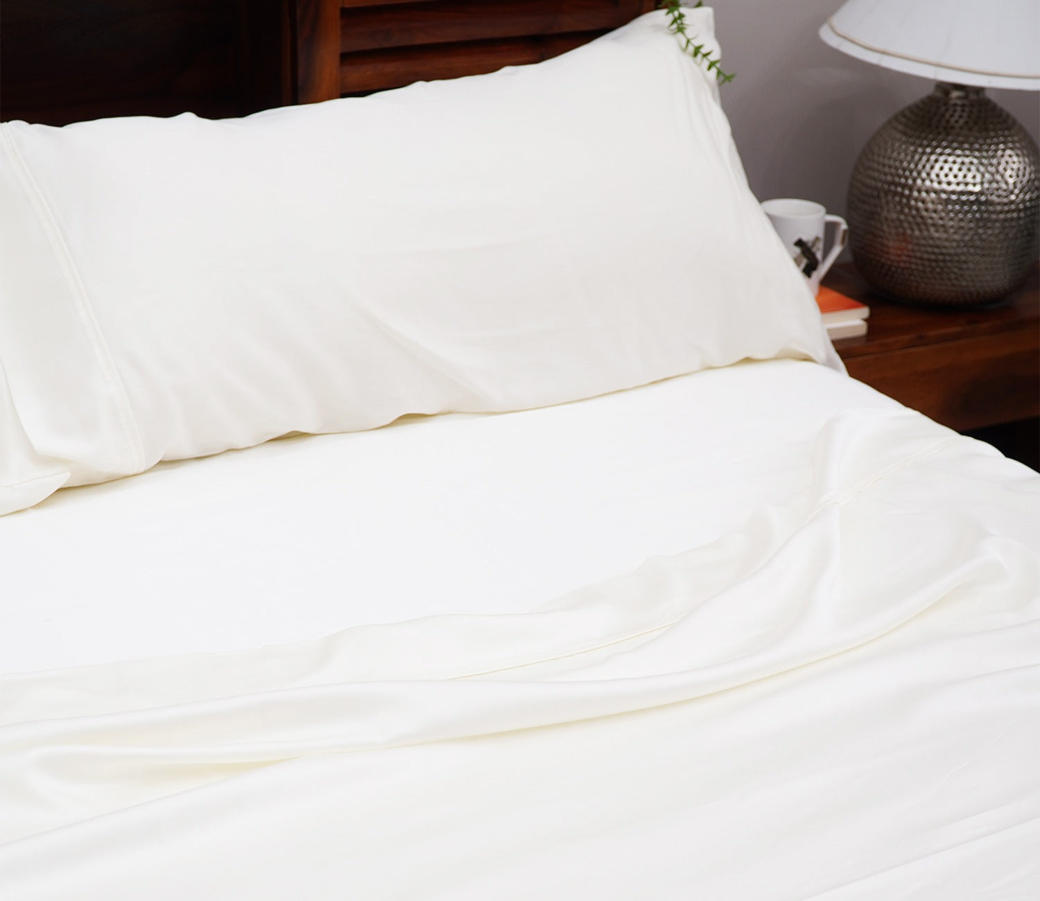 Vegan Bamboo Silk Bedsheet 300 TC Naturally Anti-Bacterial King Bedsheet with 2 Pillow Cover (Ivory)