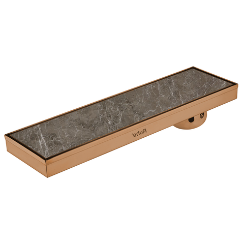 Trueliving Home Brown Marble Insert Shower Drain Channel (32 x 5 Inches) ROSE GOLD PVD Coated