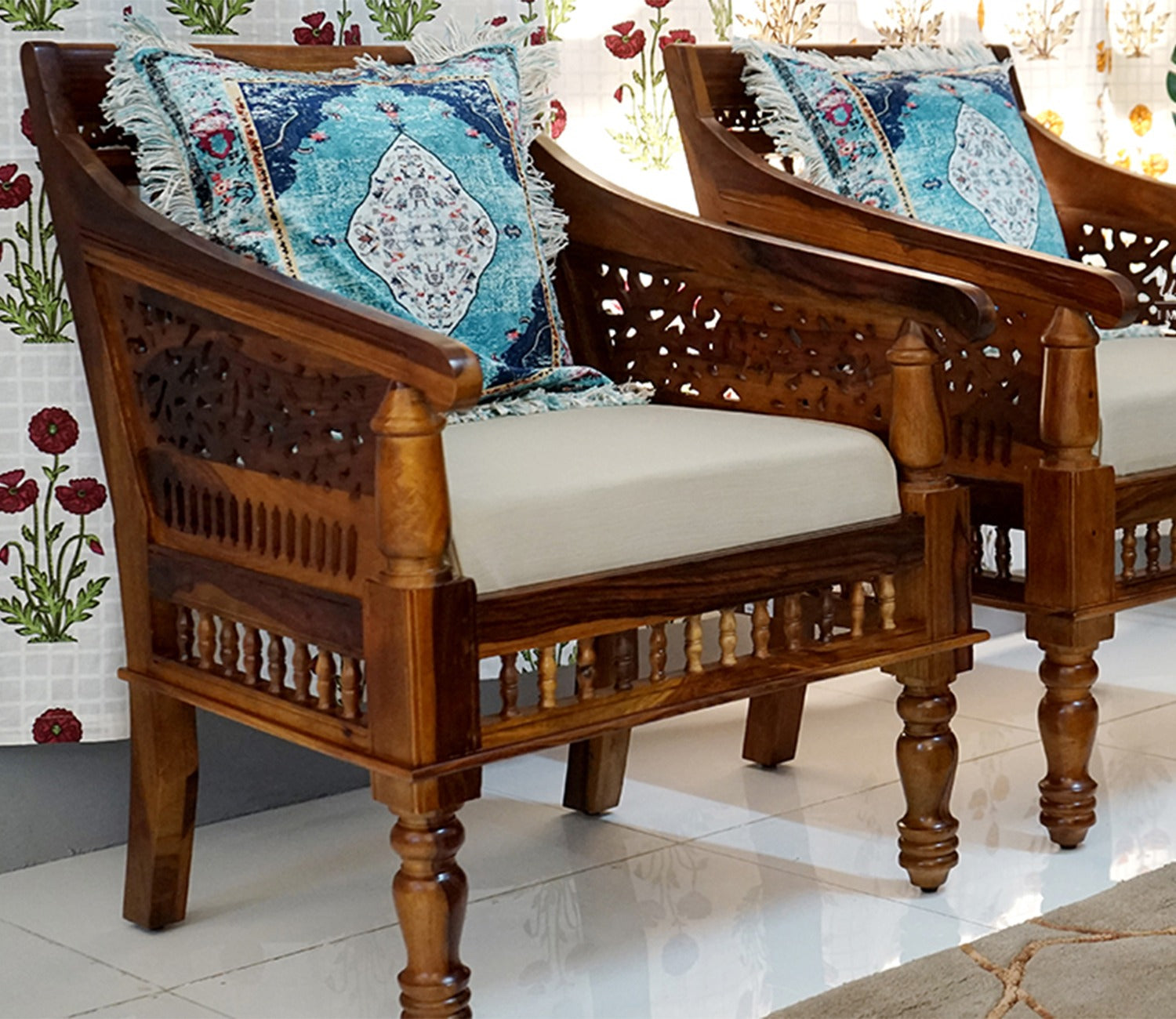 Alanis Wooden Sofa Set (Honey Finish)