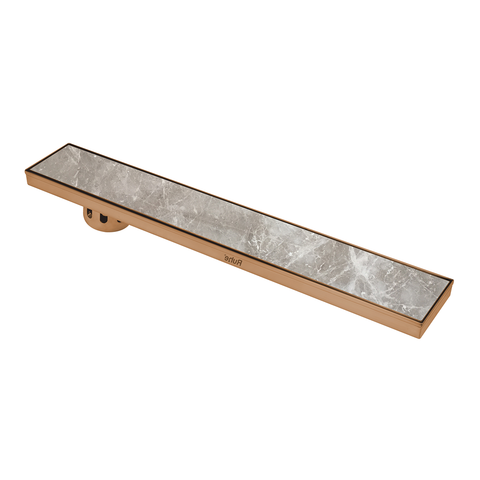 Trueliving Home Brown Marble Insert Shower Drain Channel (36 x 5 Inches) ROSE GOLD PVD Coated