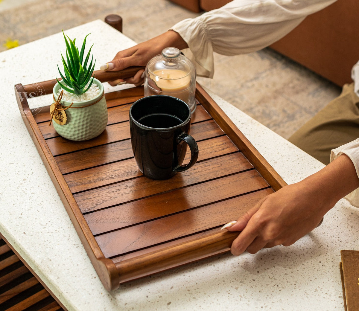 Cruiser Mango Wood Handcrafted Rectangular Serving Tray (Large)