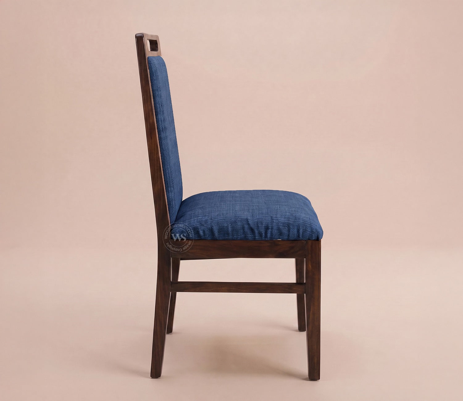 Hazel Sheesham Wood Premium Cotton Cushioned Dining Chair - Set of 2 (Cotton, Walnut Iris Blue)