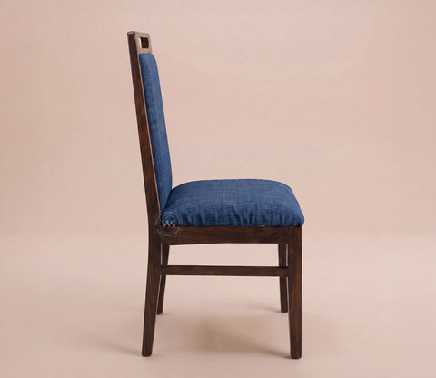 Hazel Sheesham Wood Premium Cotton Cushioned Dining Chair - Set of 2 (Cotton, Walnut Iris Blue)