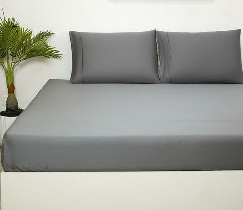 Vegan Bamboo Silk Bedsheet 300 TC Naturally Anti-Bacterial King Bedsheet with 2 Pillow Cover (Grey)