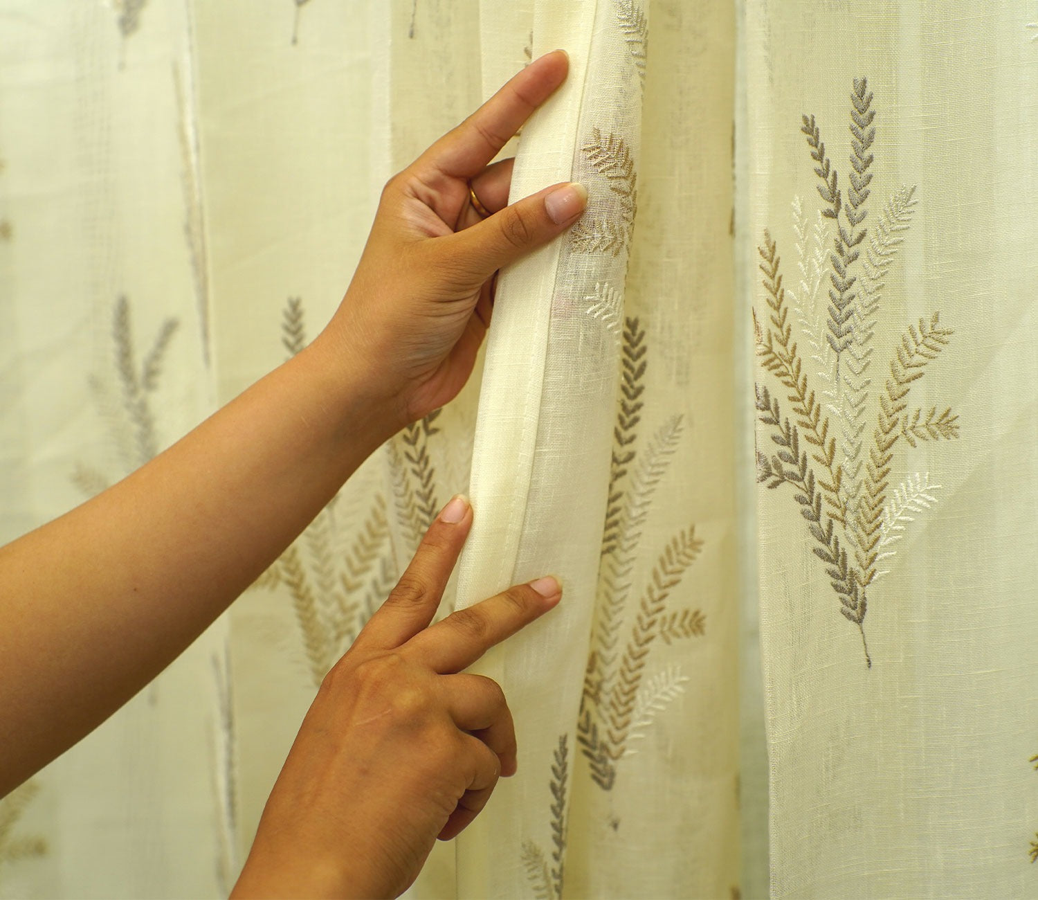 Pampa Sheer Long Door Curtains Set of 2 (Beige, 9 Feet)
