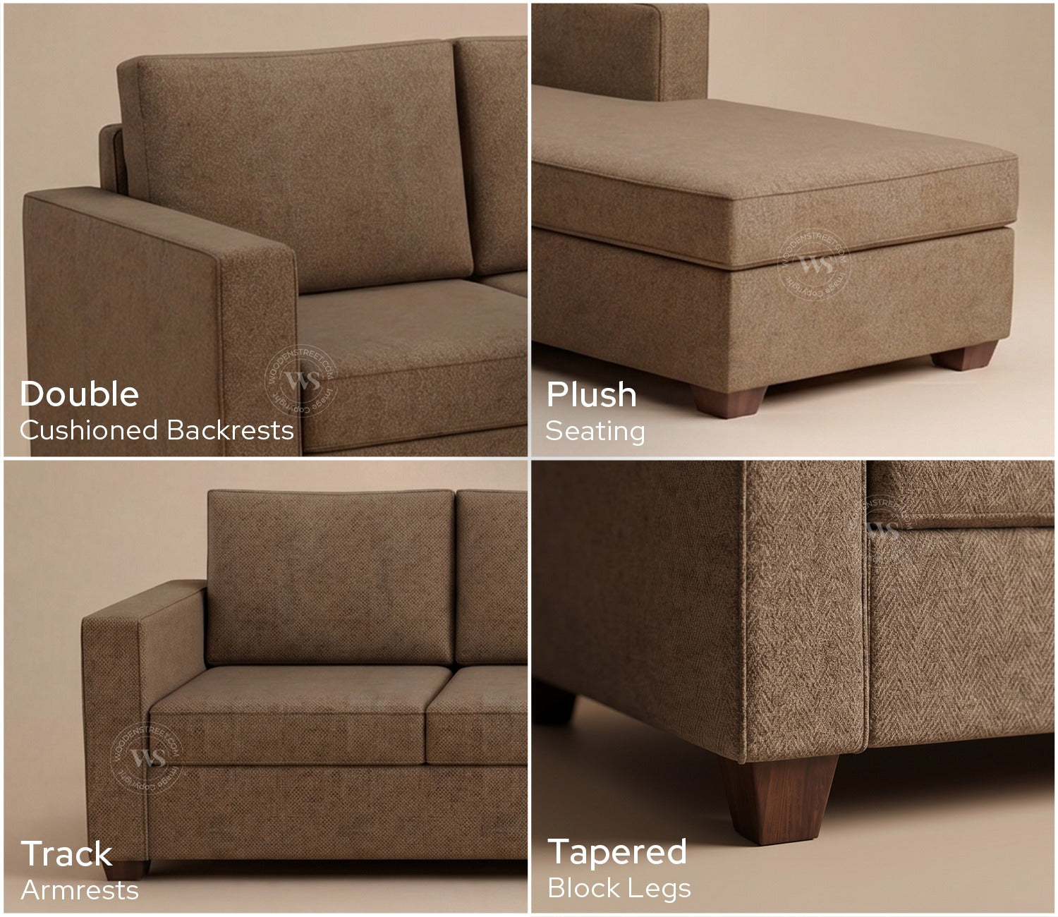 Albus L-Shape 5 Seater Right Aligned Sofa (Cotton, Sand Brown)