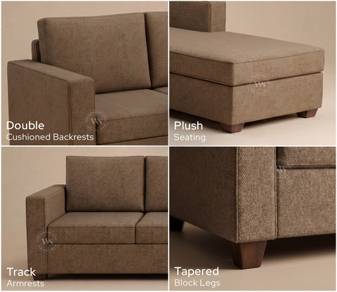 Albus L-Shape 5 Seater Right Aligned Sofa (Cotton, Sand Brown)