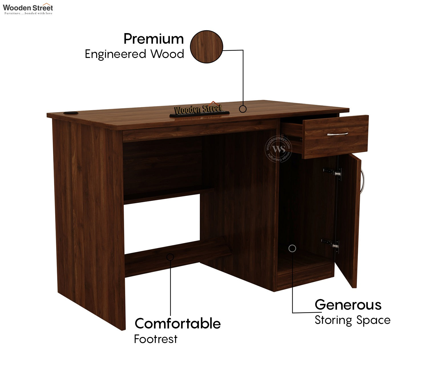 Ignite Premium Engineered Wood Study Table With Multiple Storage Space (Columbian Walnut Finish)