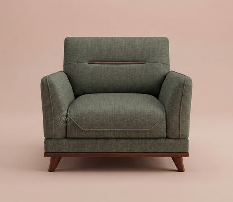 Alvaro 3+1+1 Seater Fabric Sofa with Wooden Accents (Cotton, Sage Green)