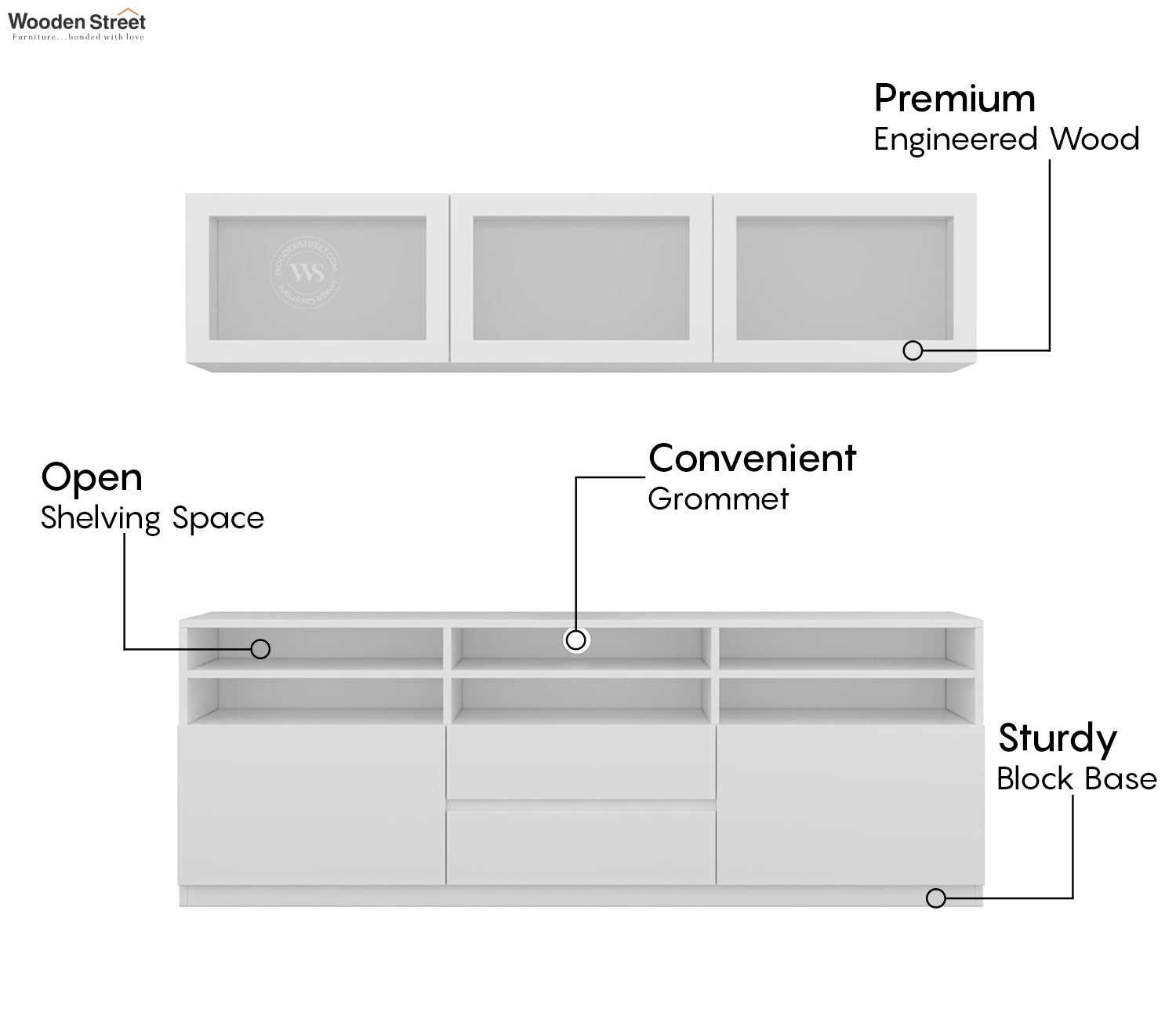 Delfino Engineered Wood Modular TV Unit With Ample Storage | TV Media Console Suitable For Up To 65 Inch TV (White Finish)