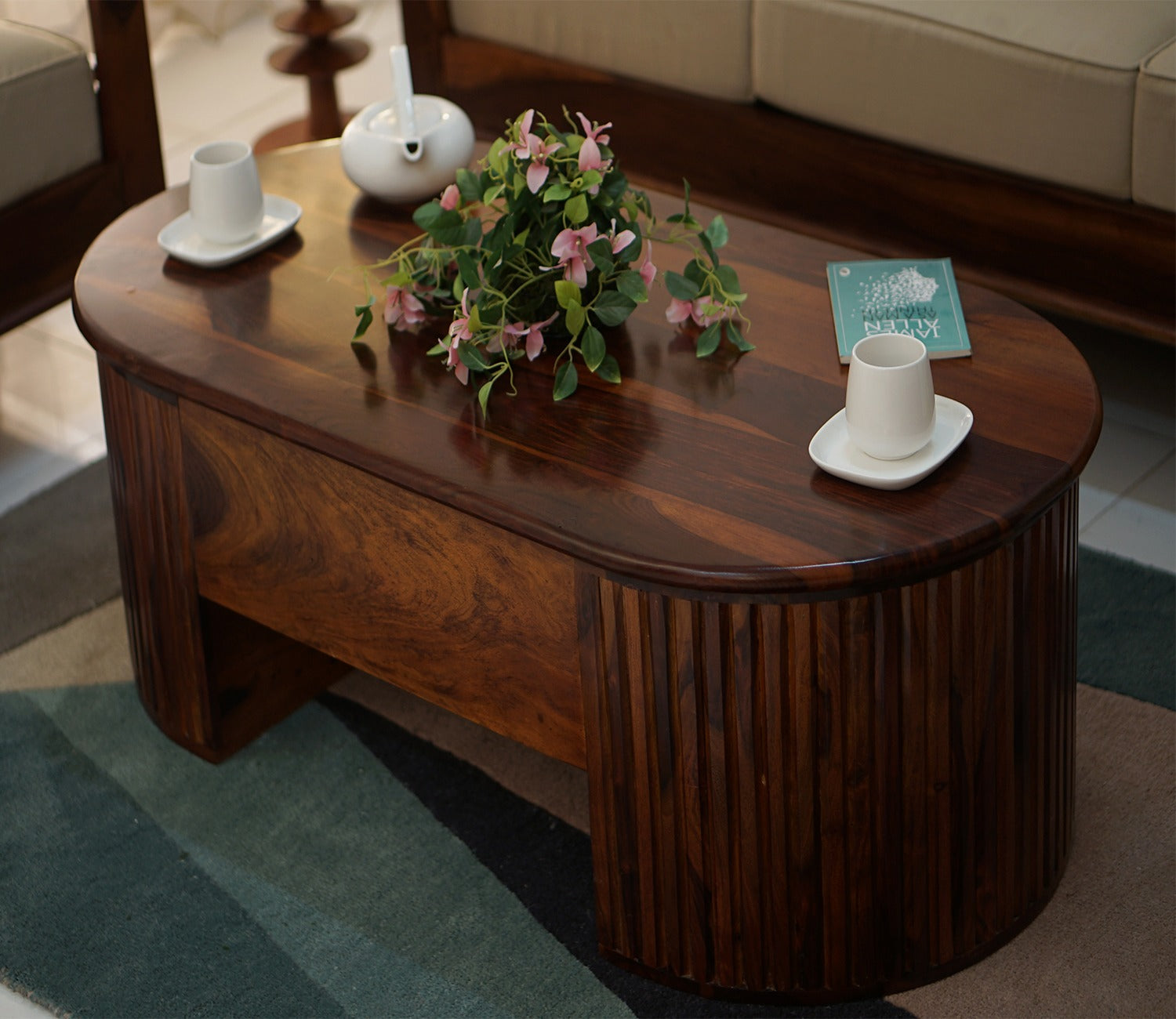 Silvia Lift Top Sheesham Wood Coffee Table with Hidden Storage Compartment (Walnut Finish)
