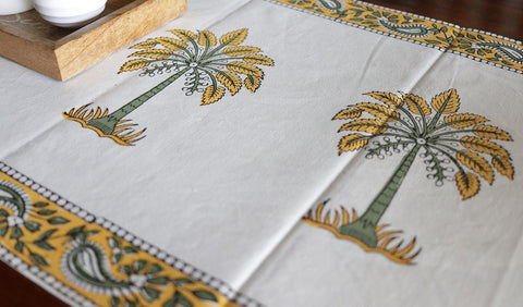 Vivid Garden Yellow and White Hand Block Print Table Runner - 16 x 50