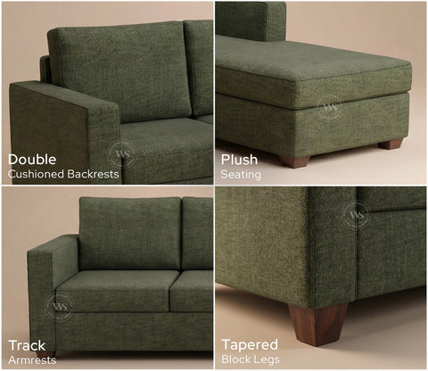 Albus L-Shape 5 Seater Right Aligned Sofa (Cotton, Sage Green)