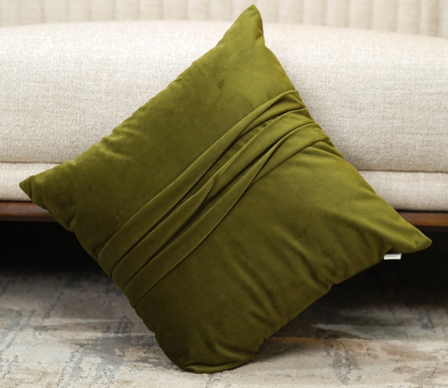 Caro Velvet Pleated Cushion Cover - Pack of 1 (16 x 16 Inch, Dark Olive Green)